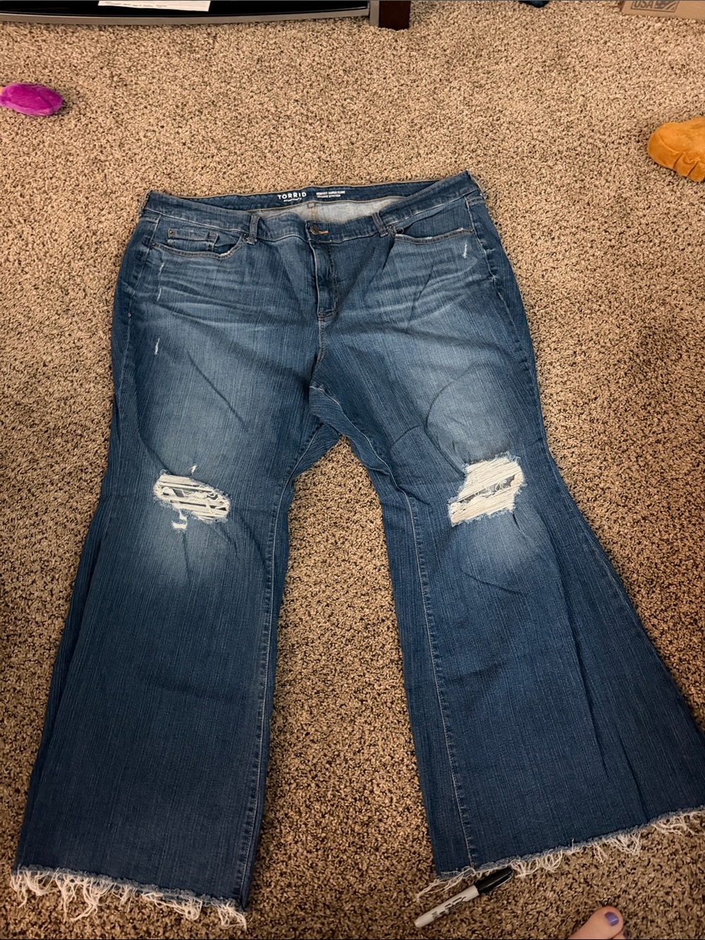 torrid Distressed Wide-Leg Blue Denim Jeans